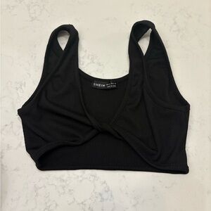 SHEIN Black Ribbed Twist Crop Top